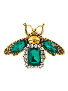 Bee Brooch Beautiful Emerald Rhinestone Pin Gemstone Glam Insect Bumble Sparkle